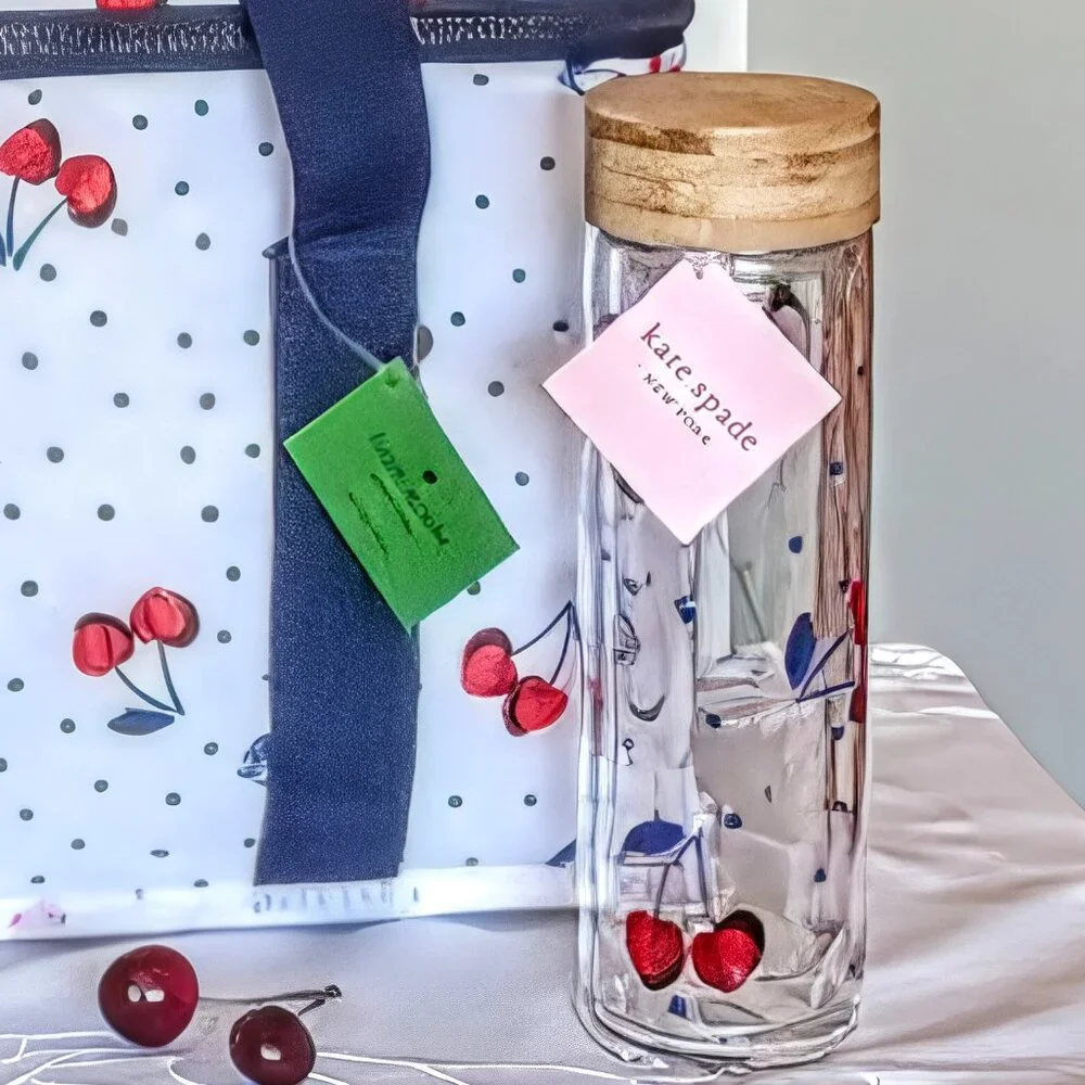 Kate Spade Vintage 🍒 Cherry Dot Lg Cooler, Lunch Tote & Matching Glass Tumbler - Picture 5 of 8